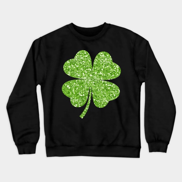 St Patricks Day, Green Faux Glitter 4 Leaf Clover Crewneck Sweatshirt by Felicity-K